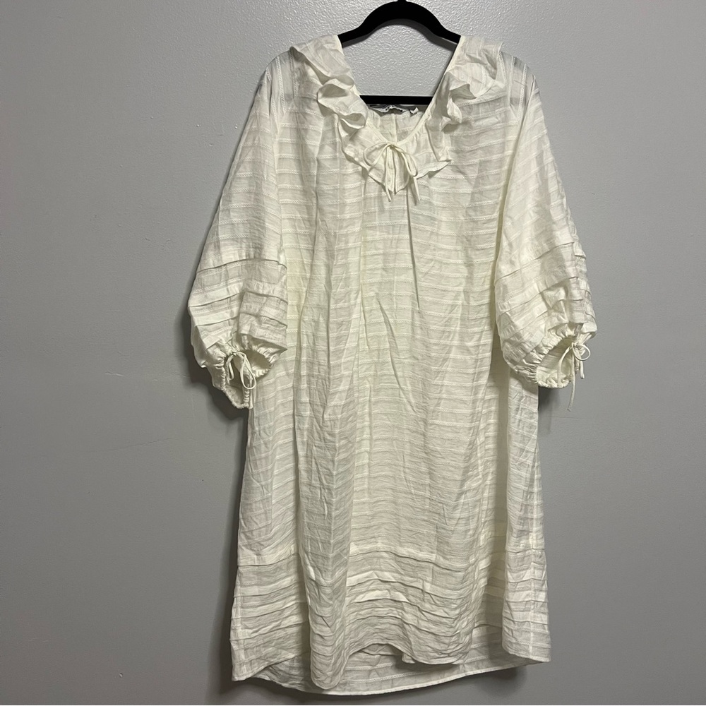 & Other Stories Cream Flowy Dress with Ruffle Detail + Ties